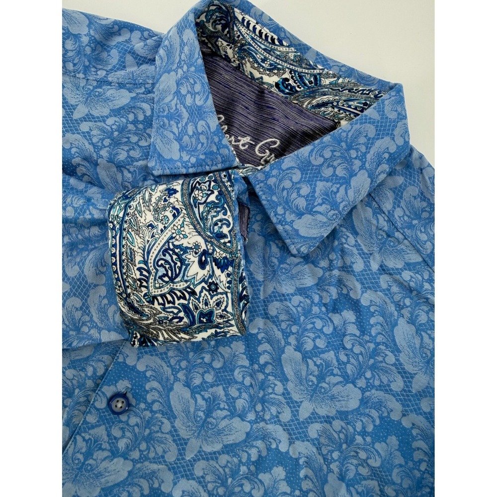 Robert Graham Shirt Mens Small Blue Paisley Flip Cuff Long Sleeve Classic Fit